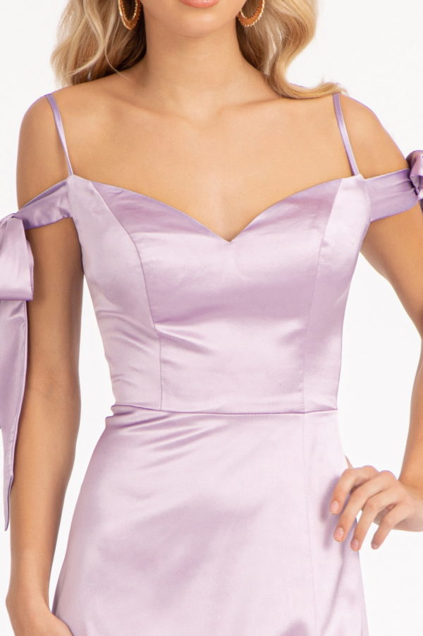 Sweetheart Neckline Satin Long Dress w/ Slit