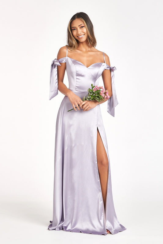 Sweetheart Neckline Satin Long Dress w/ Slit