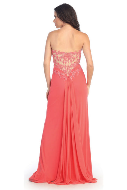 Strapless Sweetheart Soft Mesh Long Dress with Sheer Back