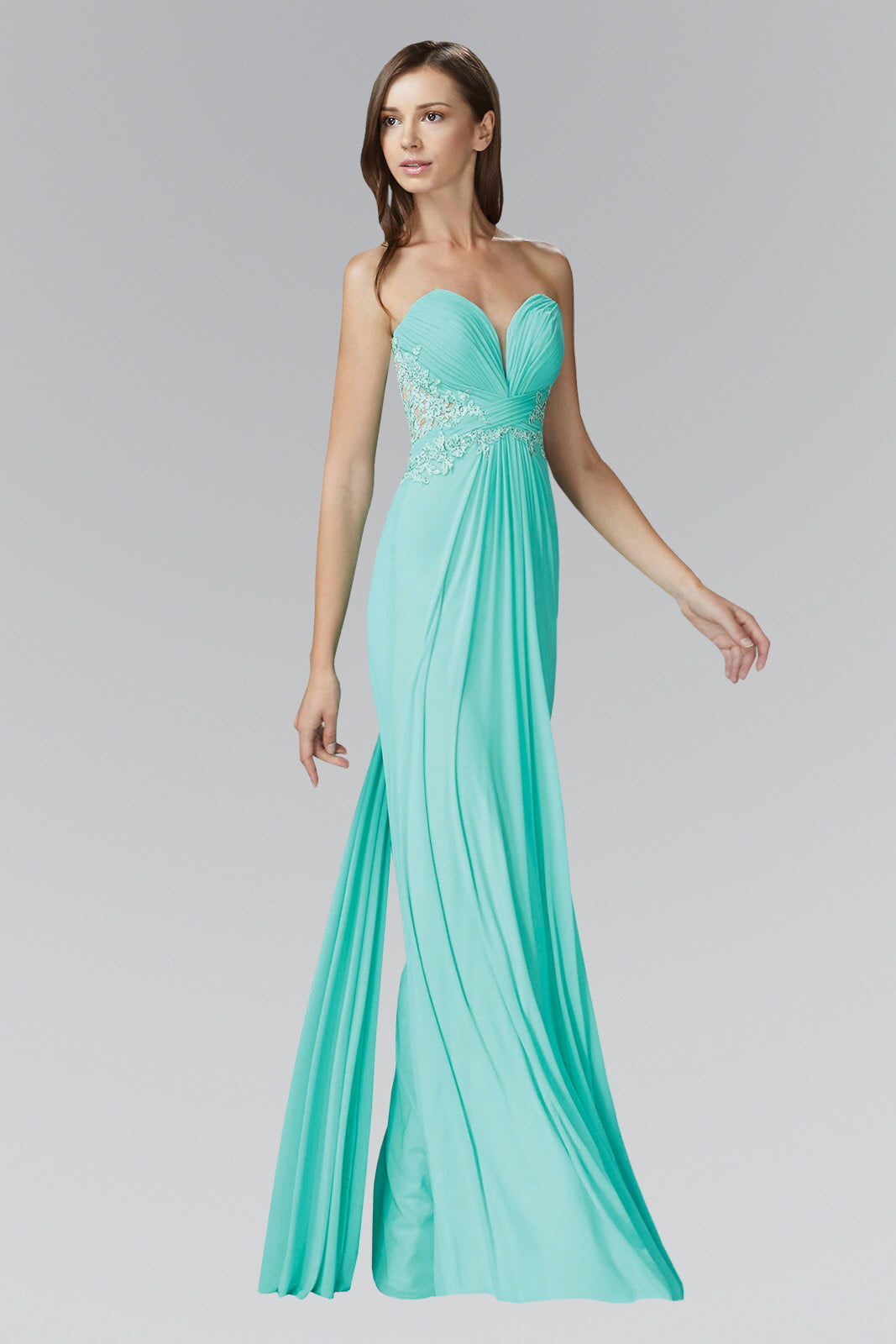 Strapless Sweetheart Soft Mesh Long Dress with Sheer Back