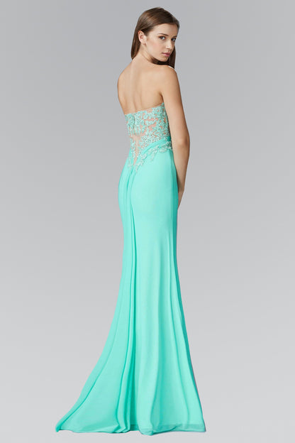 Strapless Sweetheart Soft Mesh Long Dress with Sheer Back