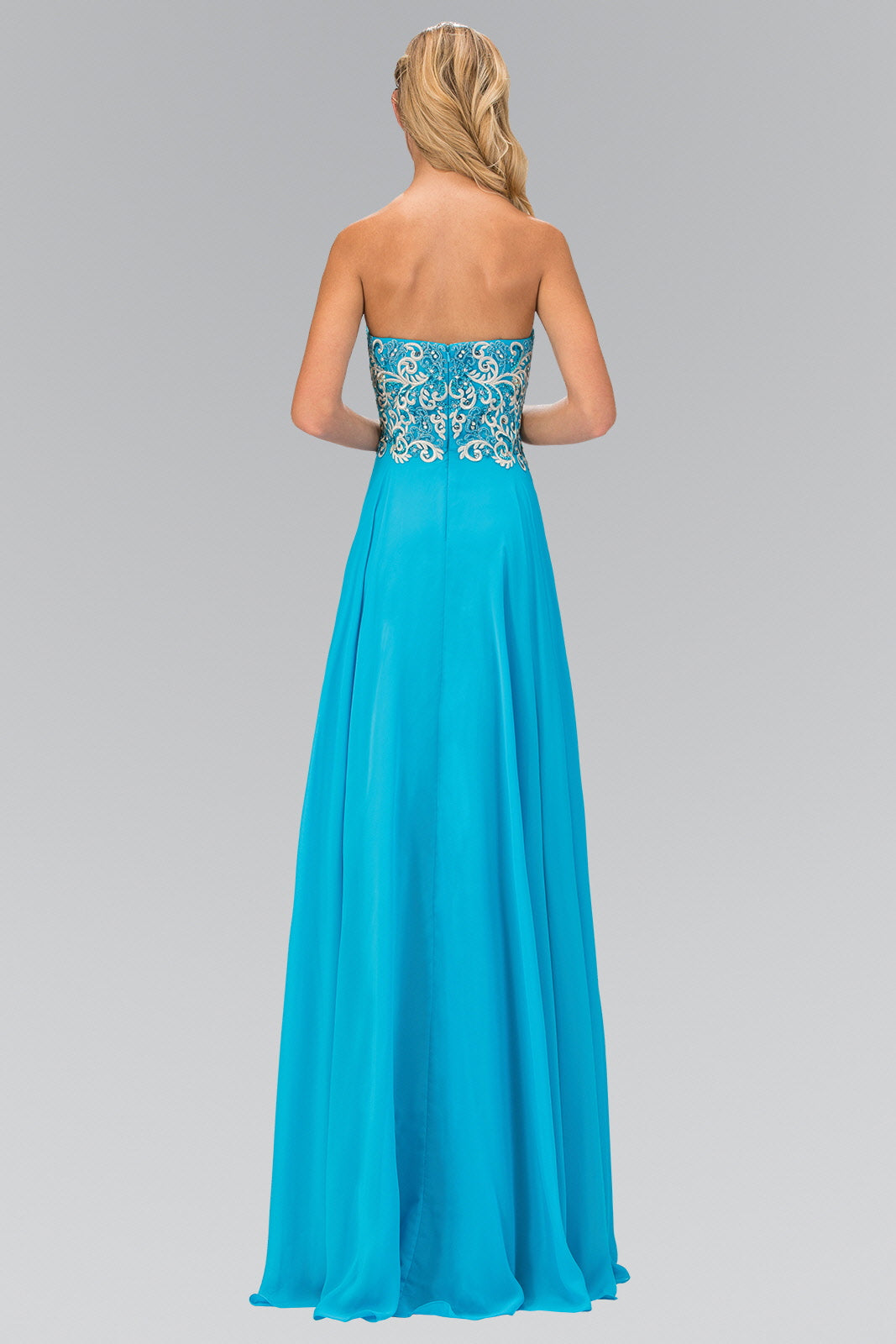 Sleeveless Sweetheart Chiffon Long Dress with Embroidered Detailing