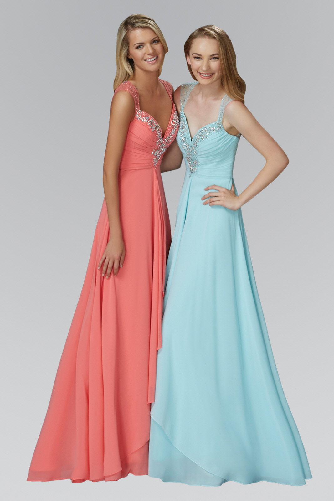 Sweetheart Long Chiffon Dress with Beaded Detailing