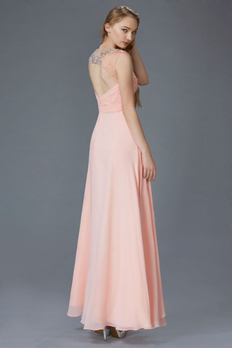 Sweetheart Long Chiffon Dress with Beaded Detailing