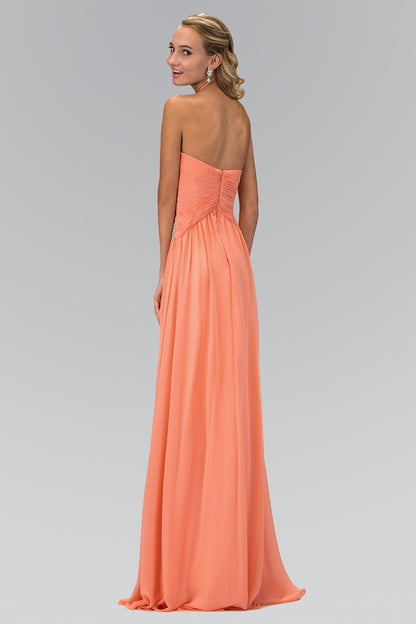 Strapless Sweetheart Long Chiffon Dress with Jewel Detailing