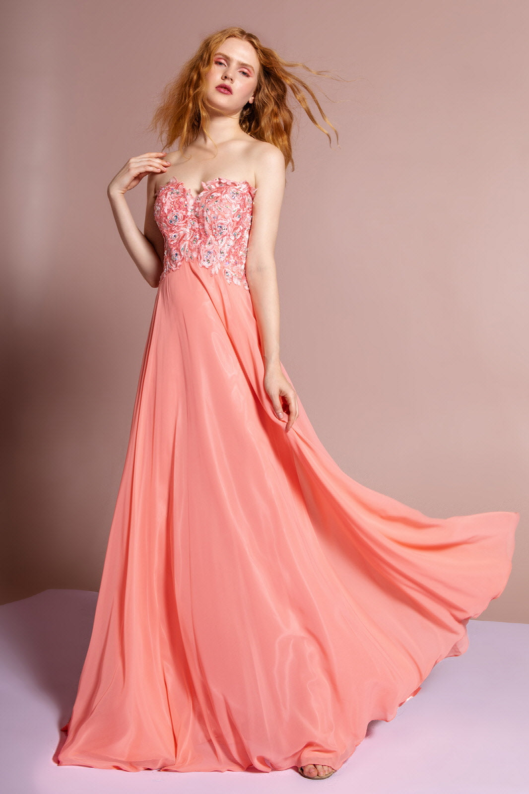 Strapless Chiffon Long Dress with Sweetheart Neckline