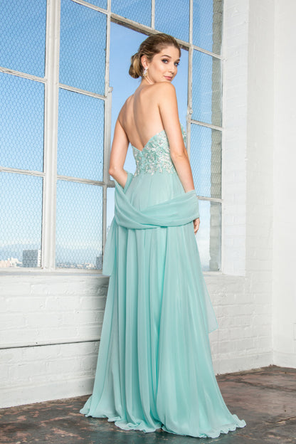 Strapless Chiffon Long Dress with Sweetheart Neckline