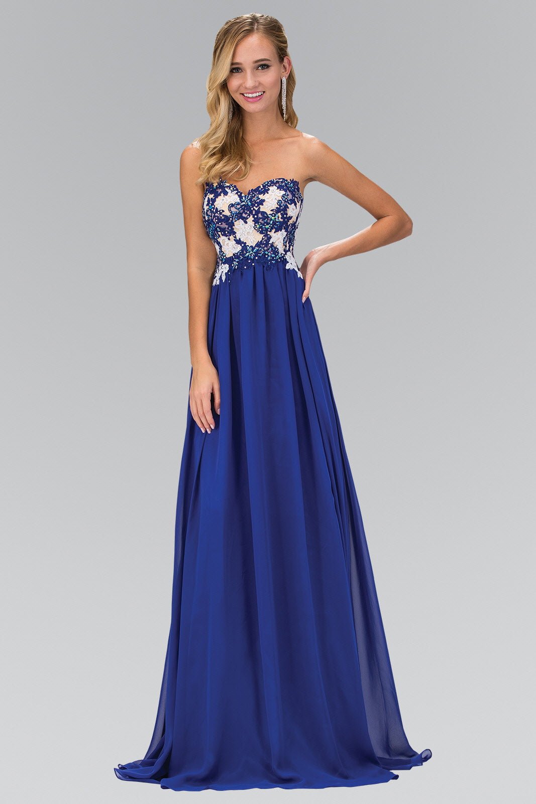 Strapless Sweetheart Chiffon Long Dress with Lace on Bodice