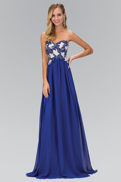 Strapless Sweetheart Chiffon Long Dress with Lace on Bodice