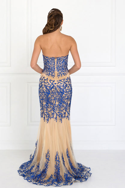 Strapless Lace Mesh Long Dress with Sweetheart Neckline