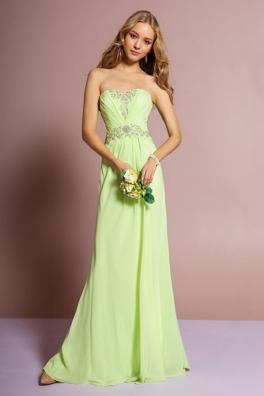 Strapless Sweetheart Long Dress with Pleated Bodice