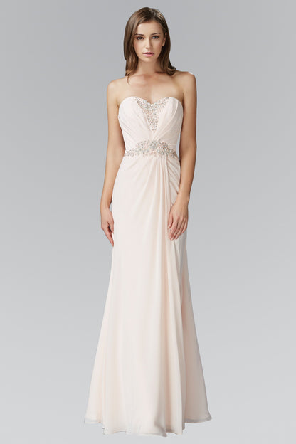 Strapless Sweetheart Long Dress with Pleated Bodice