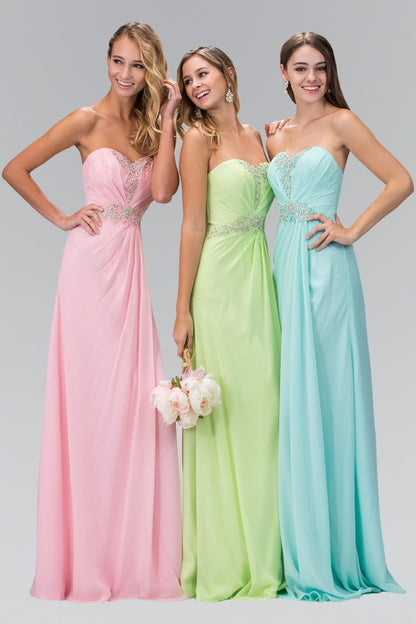 Strapless Sweetheart Long Dress with Pleated Bodice