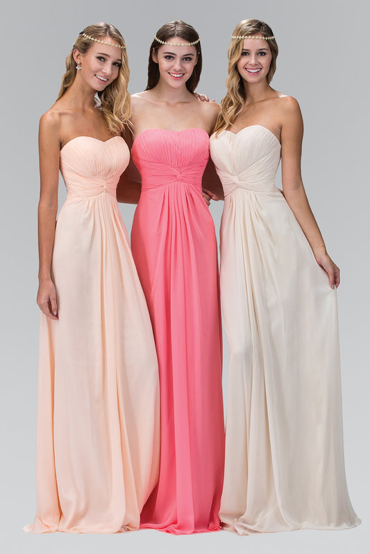 Strapless Sweetheart Chiffon Long Dress with Pleated Bodice