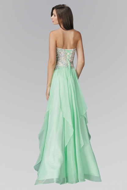 Strapless Sweetheart Chiffon Long Dress with Sequin Embellished Bodice