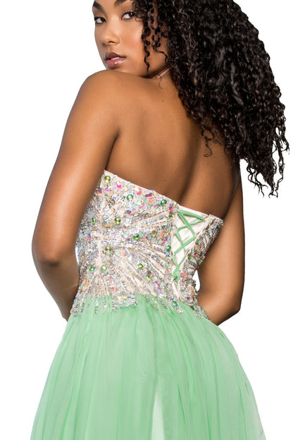 Strapless Sweetheart Chiffon Long Dress with Sequin Embellished Bodice