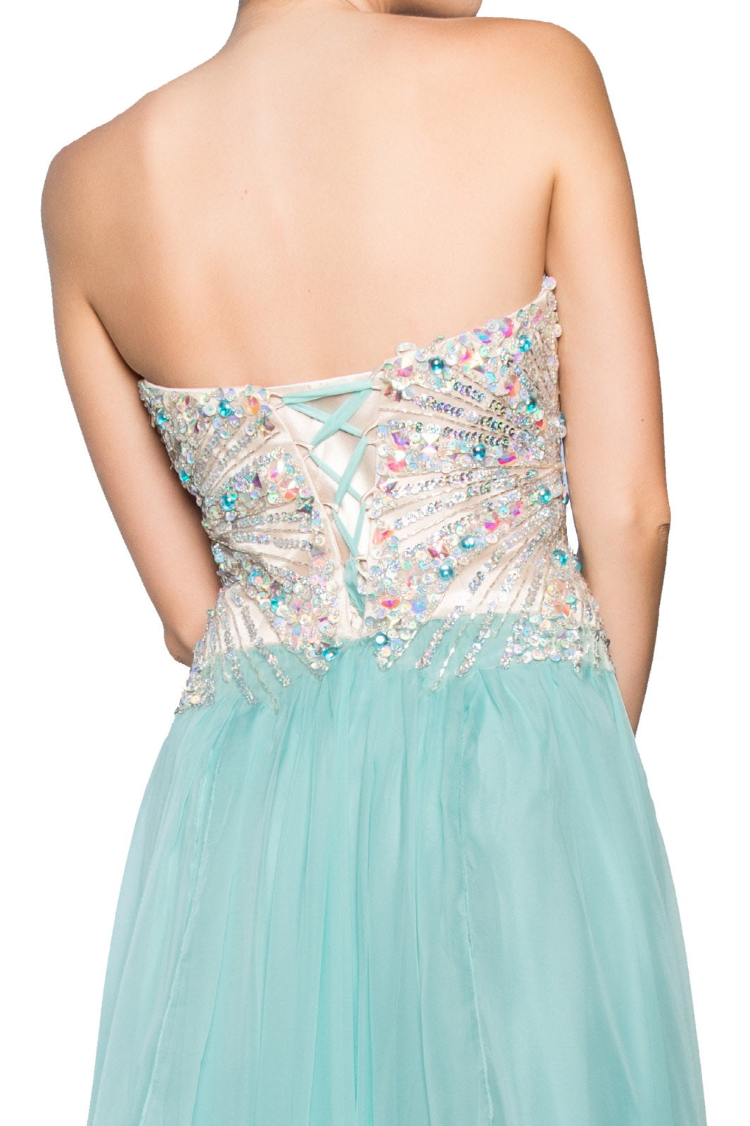 Strapless Sweetheart Chiffon Long Dress with Sequin Embellished Bodice