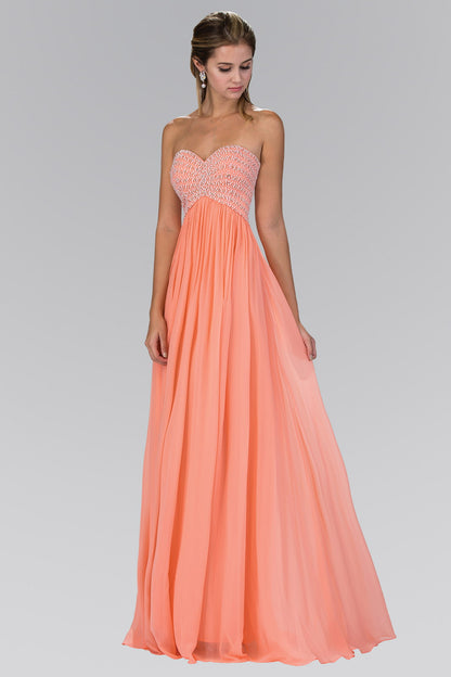 Beaded Bodice Strapless Floor Length Prom Dress