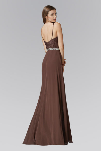 Chiffon Floor Length Dress Accented with Jewel Waistband