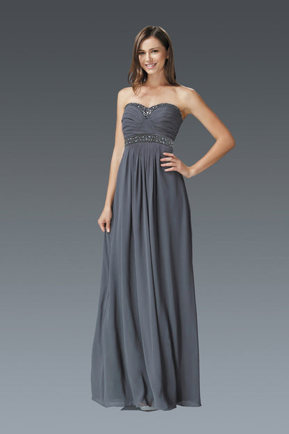 Strapless Sweetheart Floor Length Dress with Corset Back and Jewel Detailing