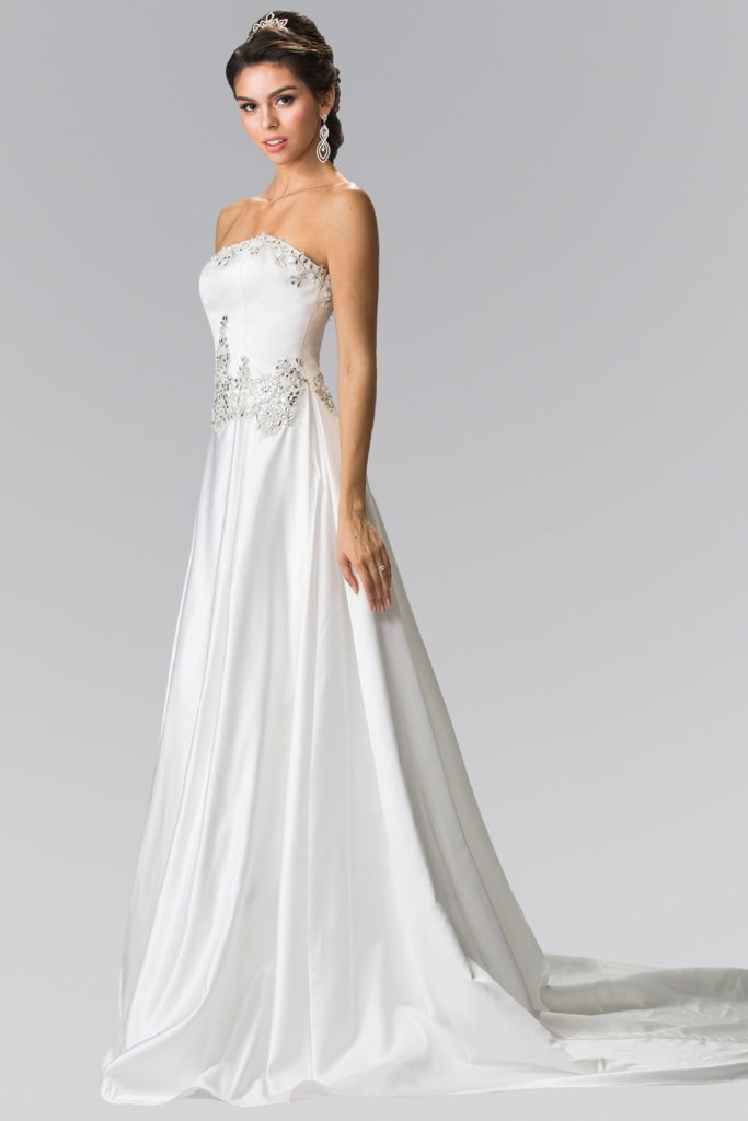 Jewels Embellished Strapless Wedding Dress with Tail