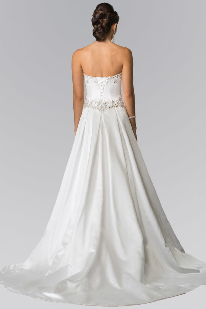 Jewels Embellished Strapless Wedding Dress with Tail