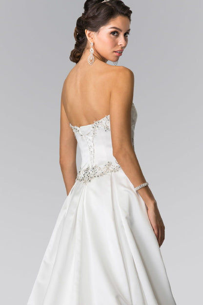 Jewels Embellished Strapless Wedding Dress with Tail