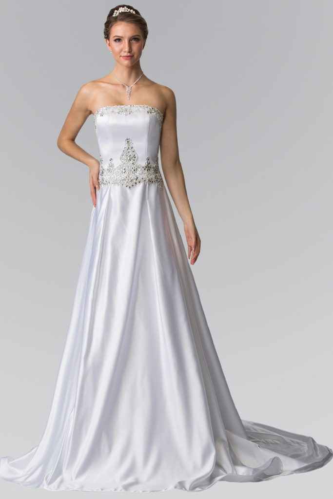 Jewels Embellished Strapless Wedding Dress with Tail