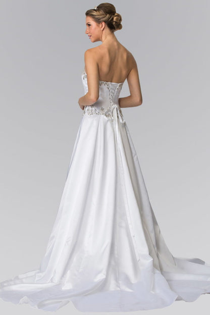 Jewels Embellished Strapless Wedding Dress with Tail