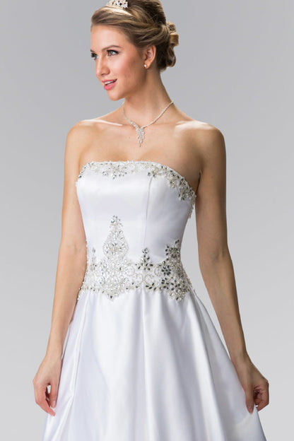 Jewels Embellished Strapless Wedding Dress with Tail