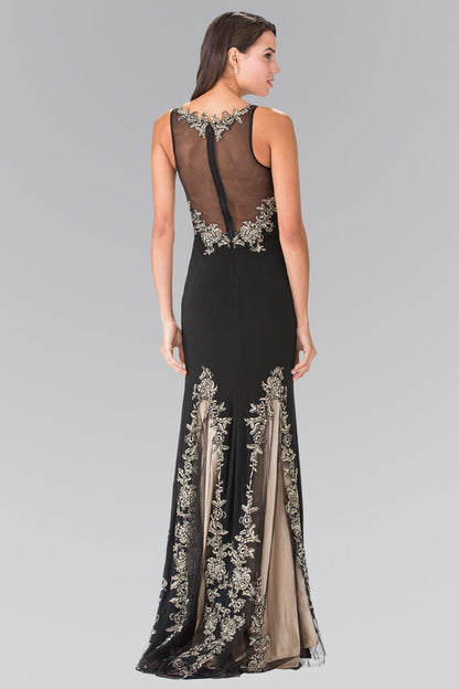 Long High Neck Dress Accented with Embroidery