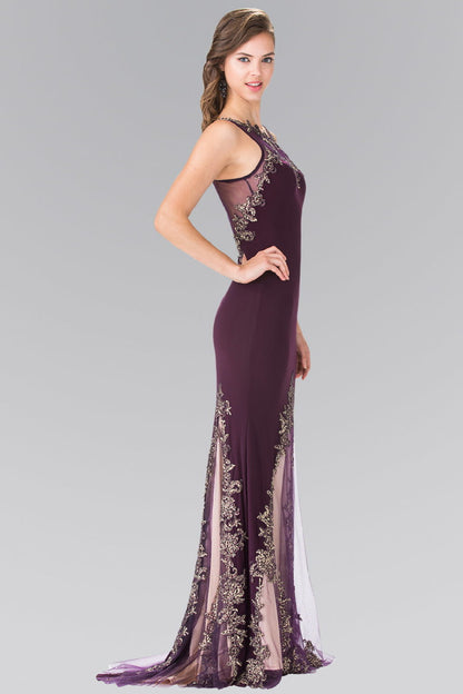 Long High Neck Dress Accented with Embroidery