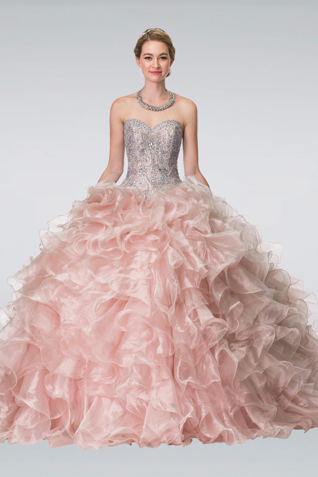 Beads Embellished Ruffled Organza Quinceanera Dress