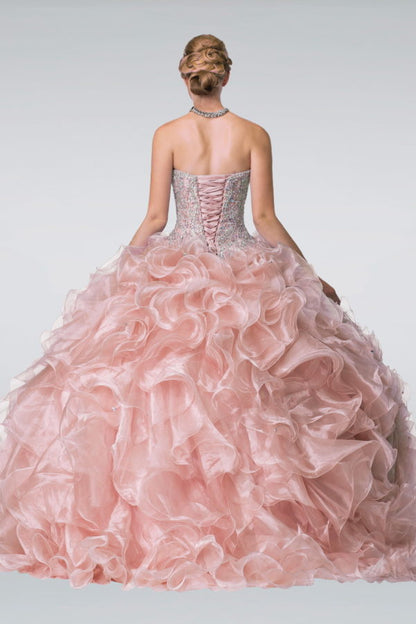 Beads Embellished Ruffled Organza Quinceanera Dress