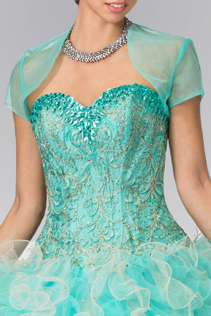 Beads Embellished Embroidery Tulle Quinceneara Dress with Bolero