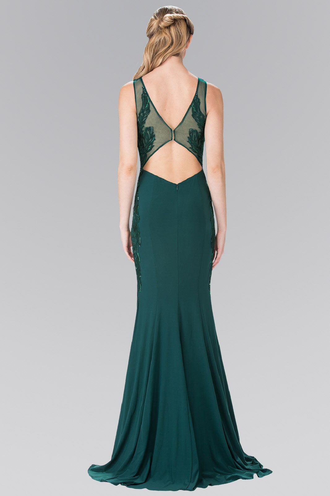 Open-Back Jersey Long Dress Accented with Side Embroidery