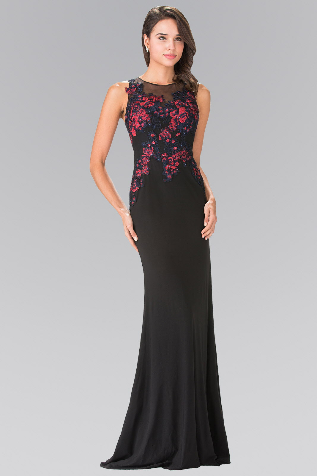 Beads Embellished Embroidery Jersey Long Dress with Cut-Out Back