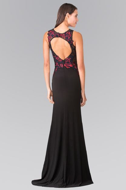 Beads Embellished Embroidery Jersey Long Dress with Cut-Out Back