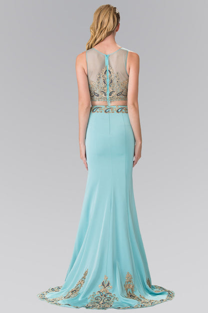 Sleeveless Mock Two-Piece Prom Dress with Loyal Embroidery Details