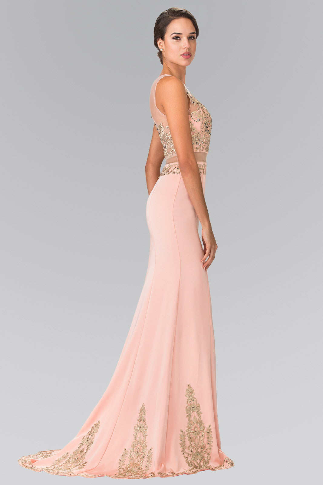 Sleeveless Mock Two-Piece Prom Dress with Loyal Embroidery Details