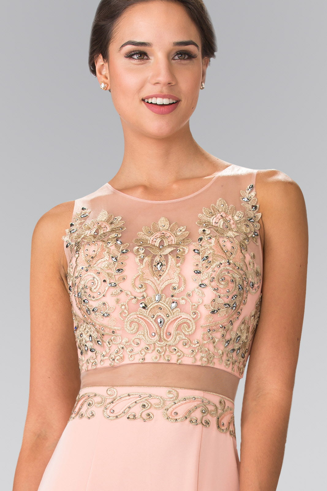 Sleeveless Mock Two-Piece Prom Dress with Loyal Embroidery Details