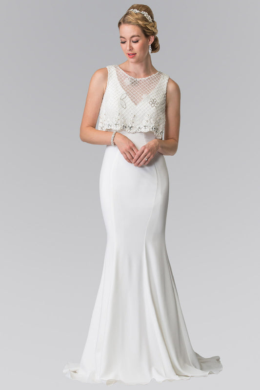 V-neck Long Dress with Detachable Beaded Lace Top