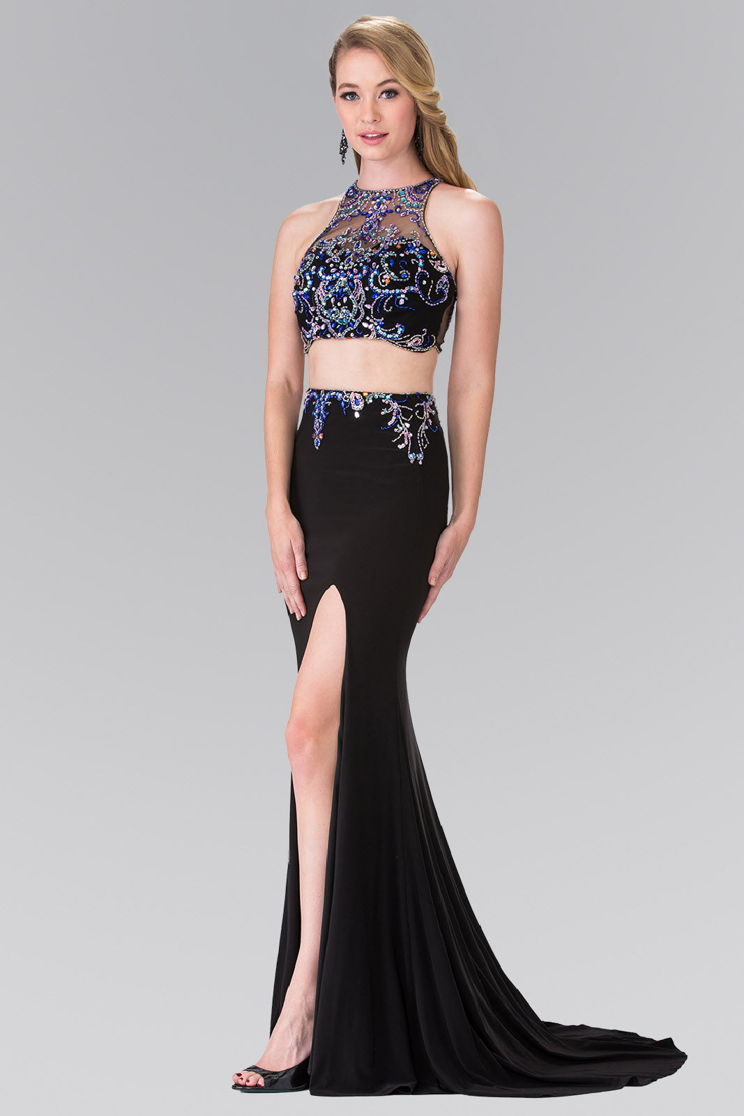 Beaded Two-Piece Dress with Cut-Out Back