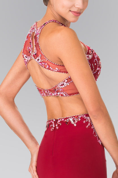 Beaded Two-Piece Dress with Cut-Out Back