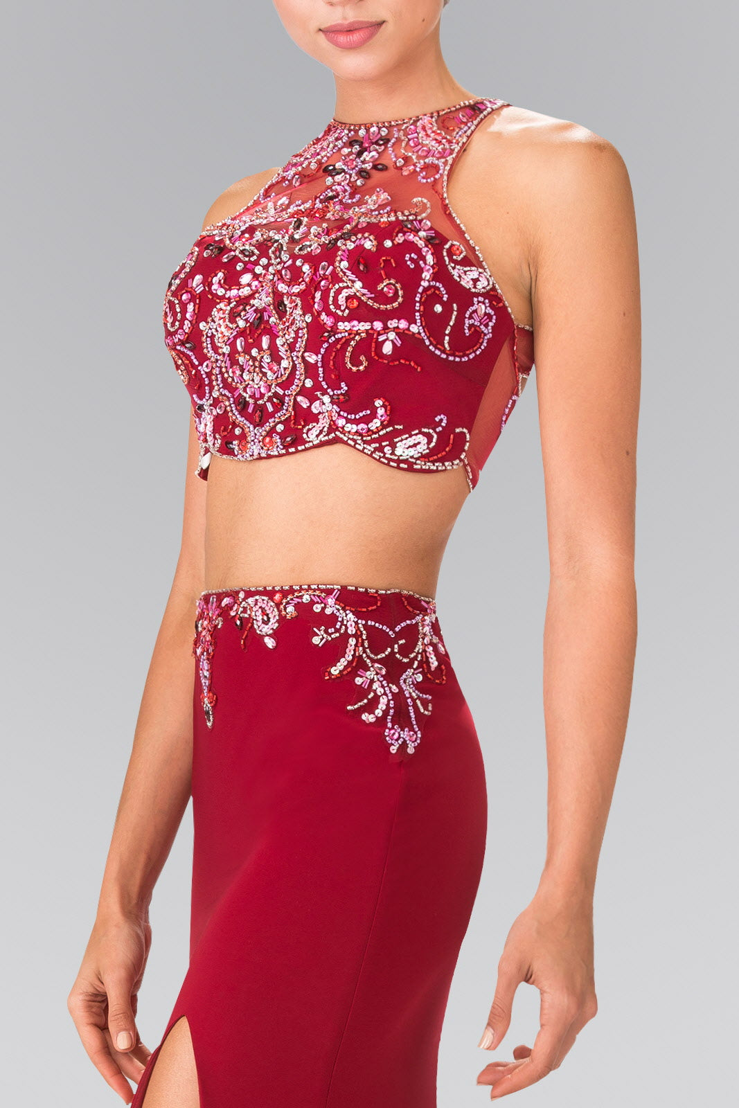 Beaded Two-Piece Dress with Cut-Out Back