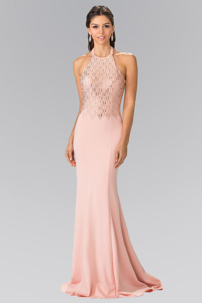 Halter-Neck Beads Embellished Bodice Long Dress