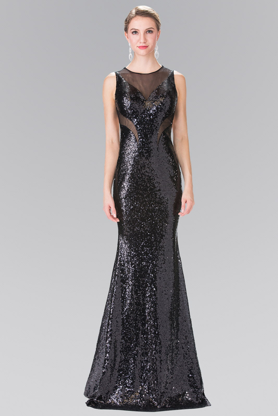 Side Sheer Cut Sequin Long Dress