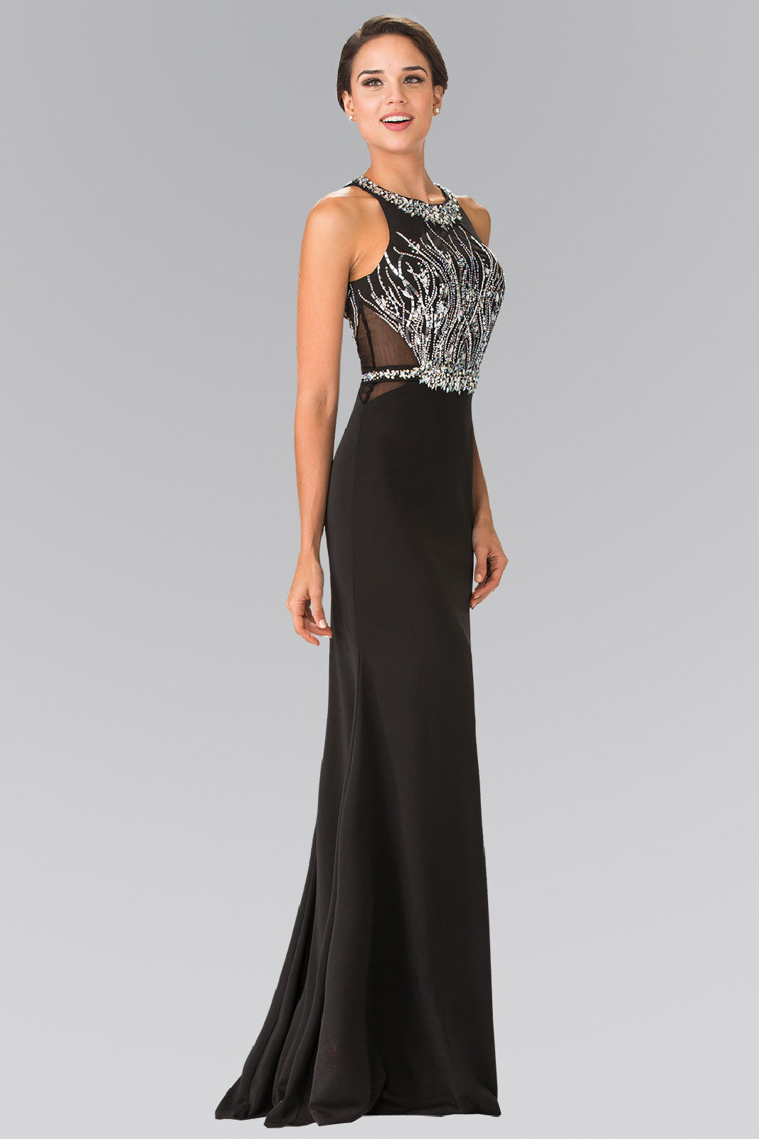 Beads Embellished Long Dress with Sheer Sides