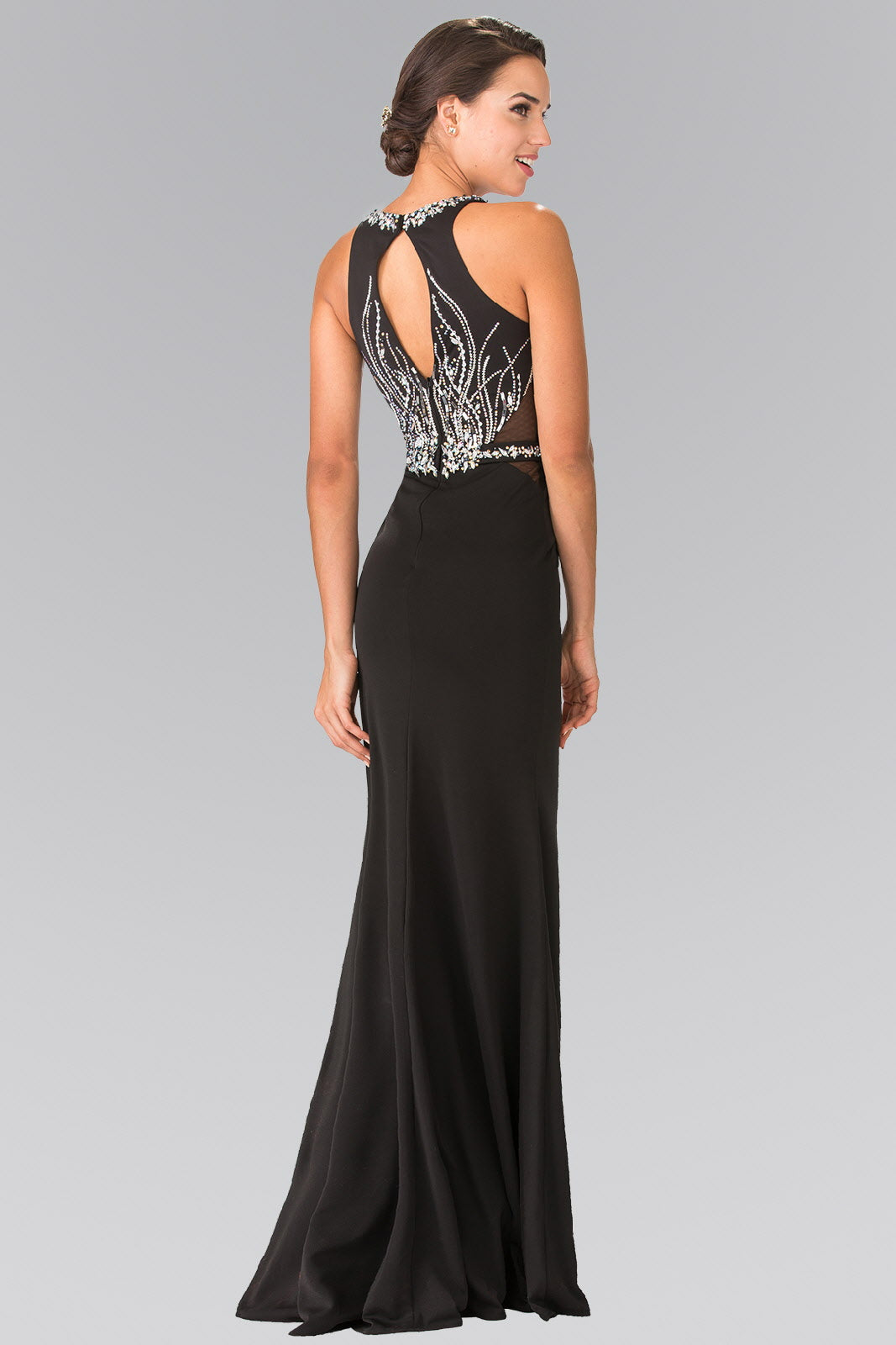 Beads Embellished Long Dress with Sheer Sides