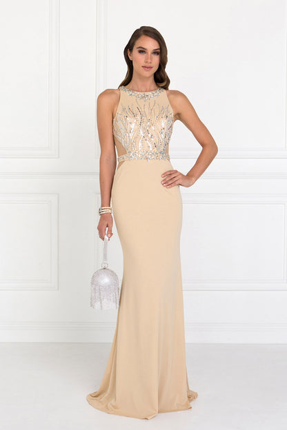 Beads Embellished Long Dress with Sheer Sides